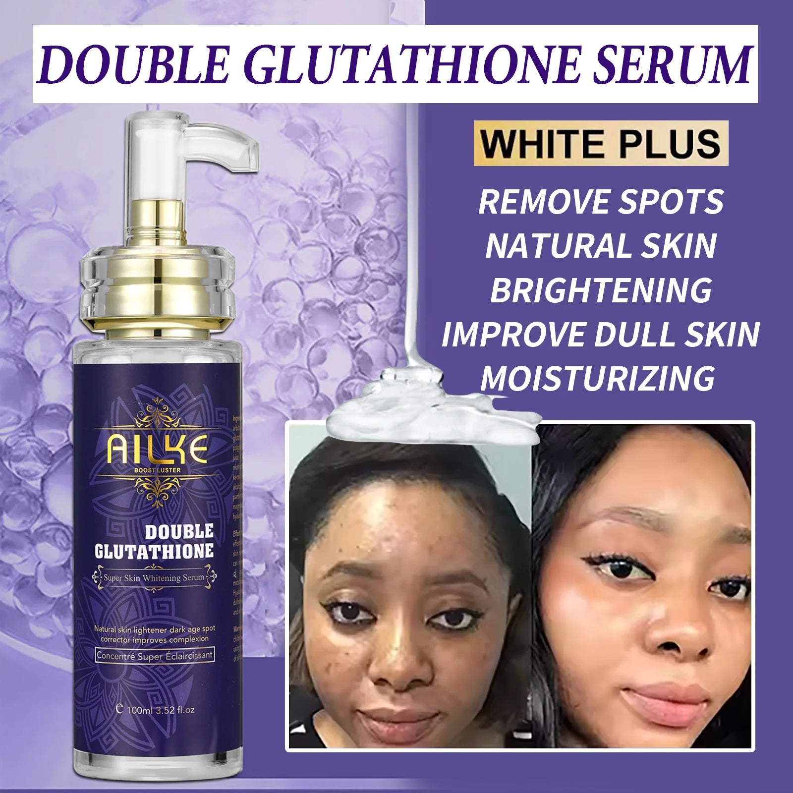 AILKE Double Glutathione Whitening Skin Care, Lightening, Remove Dark Spots, Skin Radiant, Moisturizing, Hydrating, Smooth