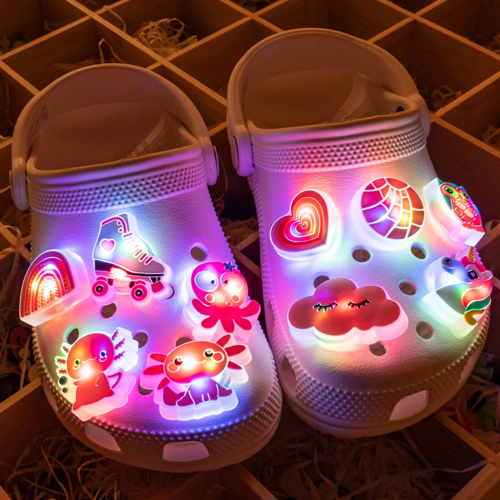 Pink LED Cute Animals Shoes Charms Salamander Squid Cat Luminous Shoe Decorations