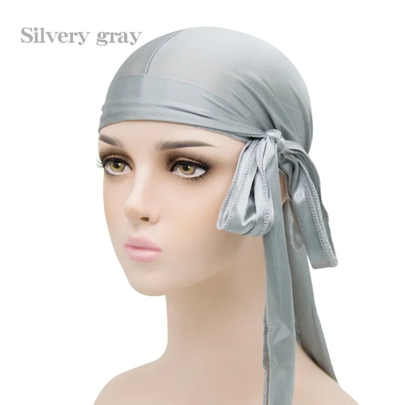 Elasticity Baotou Cap Hair Bands Simulation Silky Durag Long Tail Pirate Hat