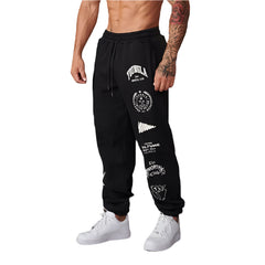 Men's Sweatpants Autumn and Winter New Jogger Gym Sports Fitness Casual Pants Cotton printed mid waist drawstring trousers