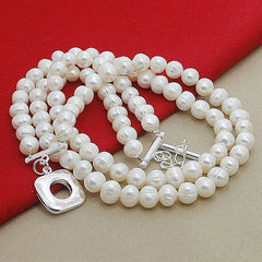 Silver Double Layered Pearl Necklace Chains