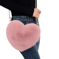 Fashion Women's Heart Shaped Handbags Cute Kawaii Faux Fur Crossbody Bags