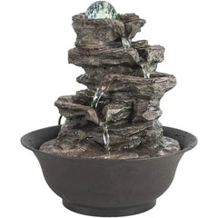 Water Fountain with Cascading Rock Waterfall and LED Lights for Office Home Décor