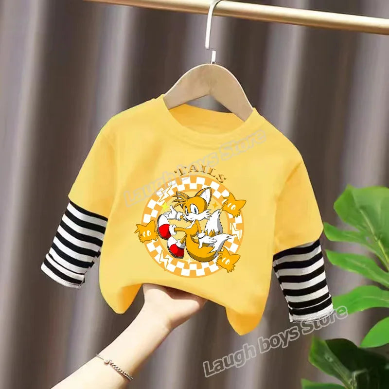 Sonics Kids Clothing Fashion All-match Letter Printing T-shirt Autumn Casual Loose Pure Cotton O-neck Pullover Long Sleeve Top