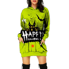 Women's Autumn And Winter Hooded Sweatshirt Dress Halloween Print Dress