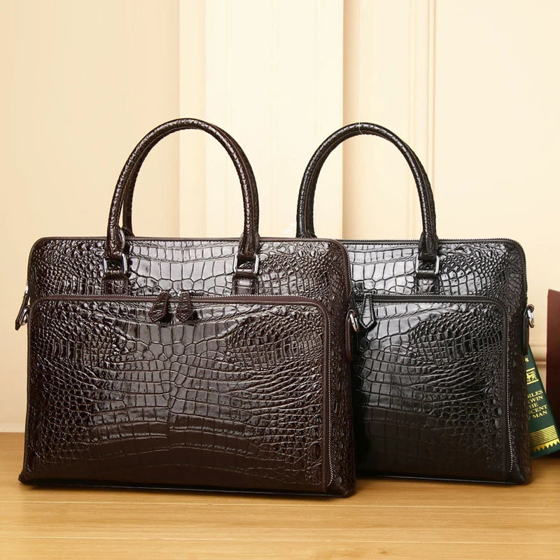 Real Cowhide Men's Bag Crocodile Pattern Briefcase Men's Handbag Genuine Leather Bag Shoulder bag