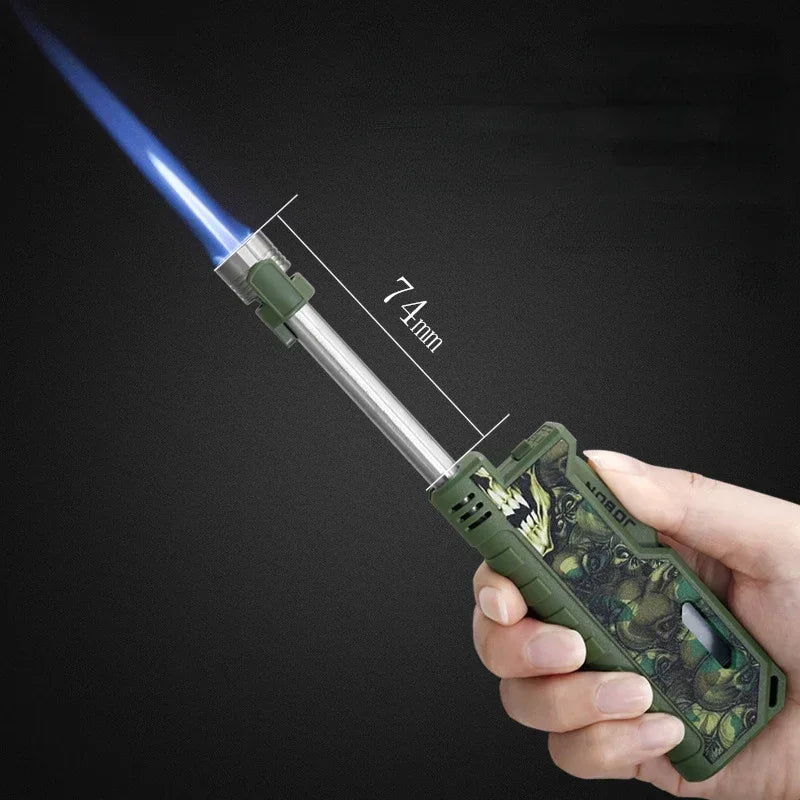 Metal Outdoor Windproof Butane Gas Cigar Lighter with Retractable Rod Ignition Sparkling Gun Kitchen Camping Men's Tool