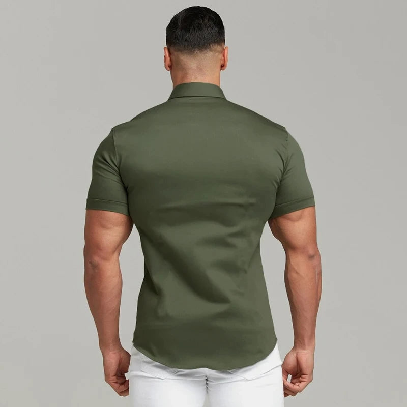 Summer Men's Casual Formal Single-breasted Shirt Fashion Loose Classic Slim Short Sleeve Solid Color Fashionable Shirt