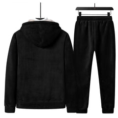 Men Keep Warm Fashion Windproof Sport Suits Mens Plus Velve Hoodies Winter Velour Sport Two-Pieces Sports Suit