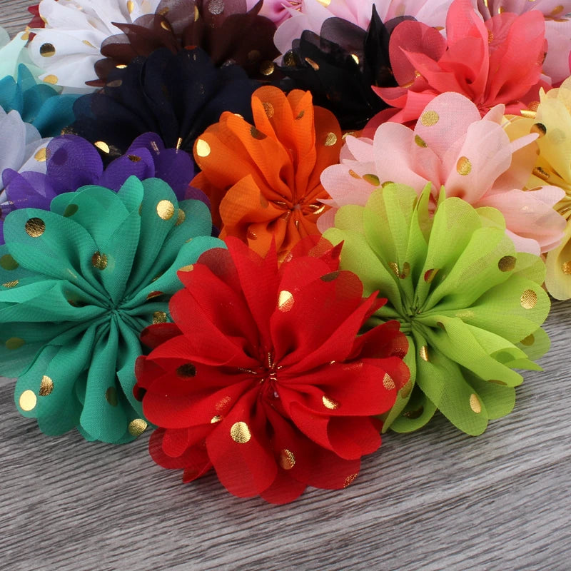 Fashion Gold Point Puffy Flower For Hair Accessories Ballerina Chiffon Flower Ornaments For Wedding Bouquet