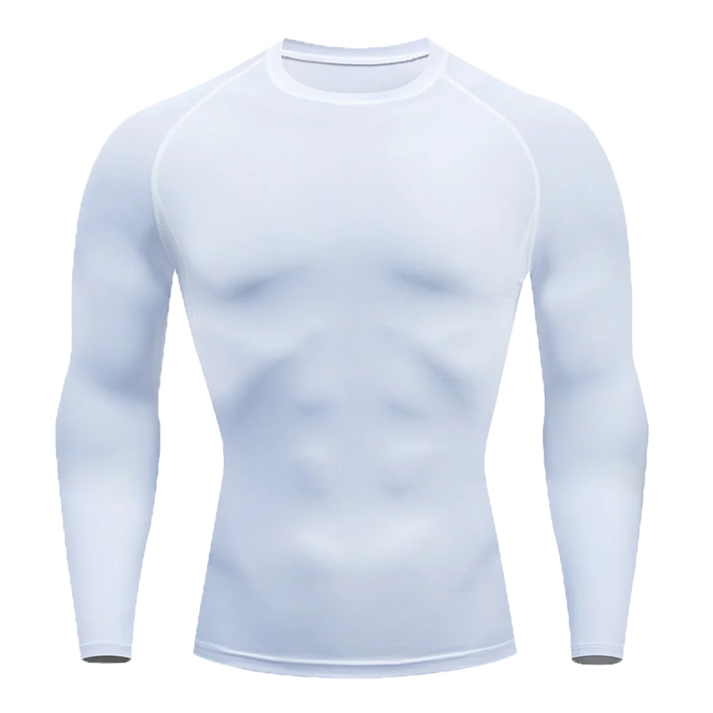 Men’s Workout Clothing Tight Fitting T-shirt Solid Color Long Sleeved Shirt High Elasticity Fitness Compression Jogging Gym Top