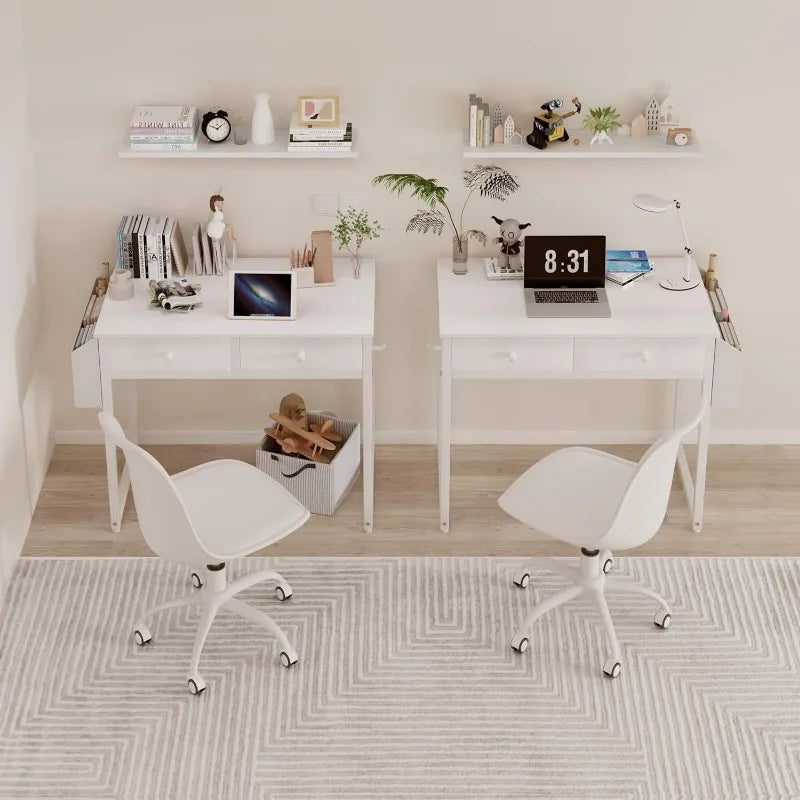 Small White Desk with Drawers - for Bedroom, 32 Inch Home Office Computer Desk, desk table