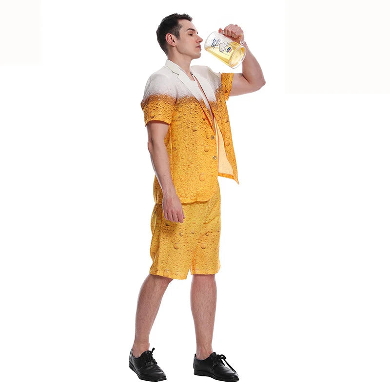 Men's Oktoberfest Suit Costume Adult Bavarian Beer Cosplay Dress Fancy Yellow Carnival Party Fantasia Halloween Role Clothes