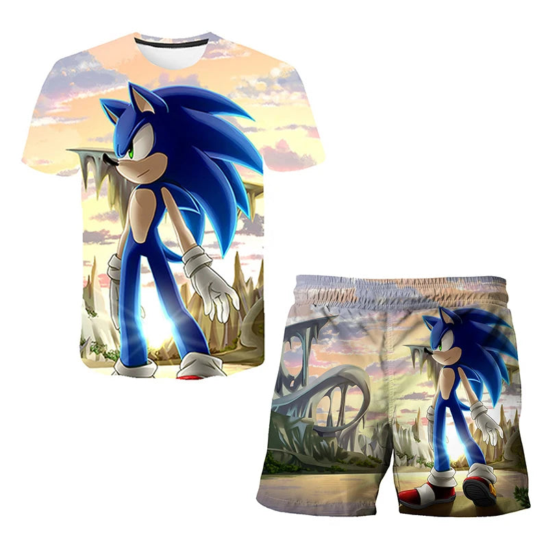 Summer New T-shirts Boys Sonics T-shirt Shorts 2 Pcs Sets Kids Boys Anime T Shirt Summer Children Baby Clothes Sets