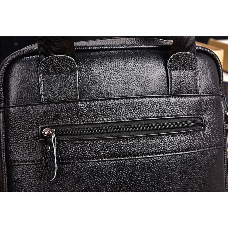 Top Handle Men Bag Male Genuine Leather Handbag Black Travel Cowhide Shoulder for Tablet Office Briefcase Totes