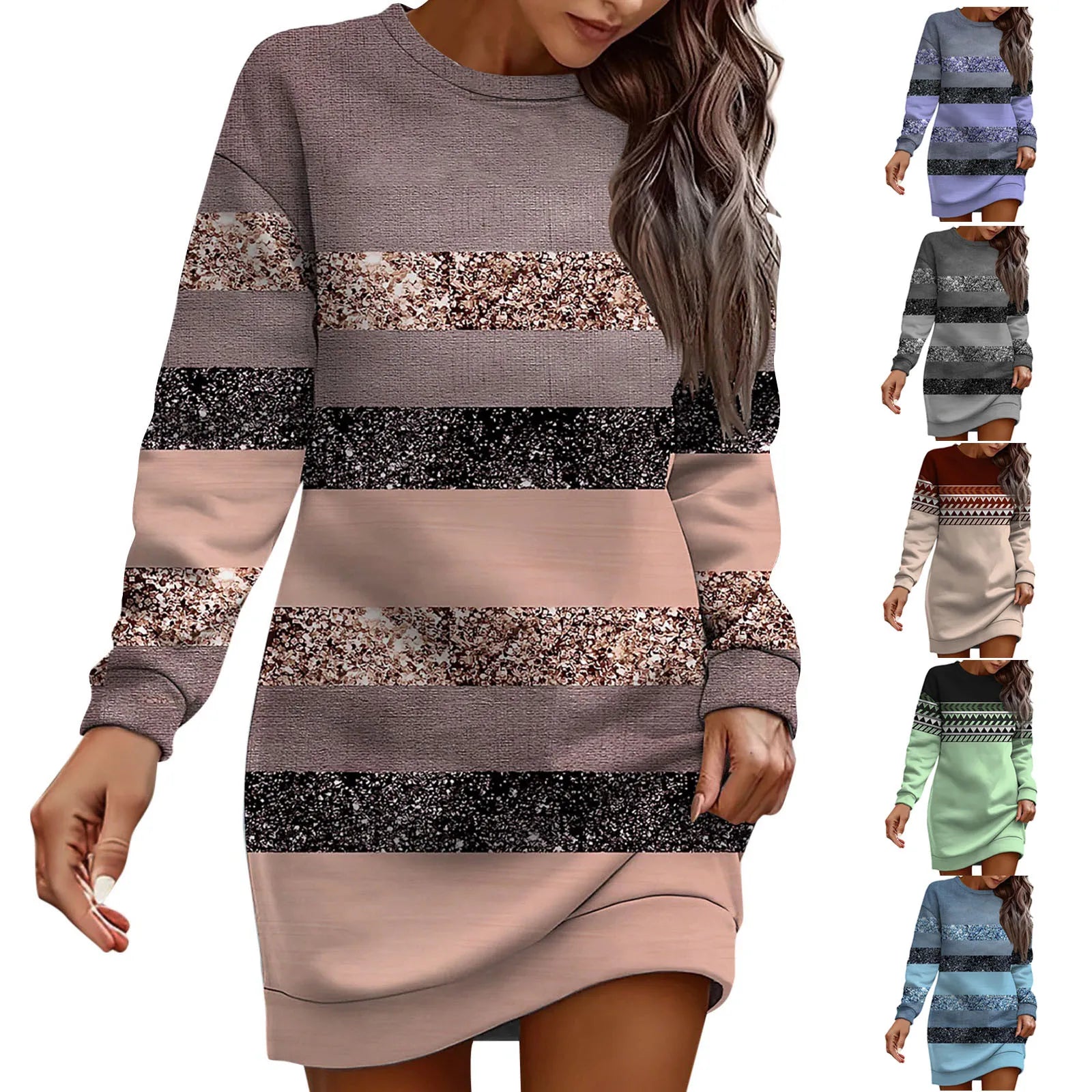 Women Christmas Sweatshirts Dress Long Sleeve Oversized Trendy Graphic Dress