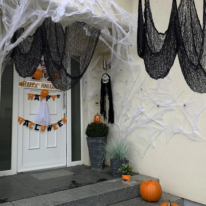 2M/4M White Black Halloween Gauze Creepy Cloths Giant Spider Web For Halloween Party Home Scene Decor Horror House Horror Props