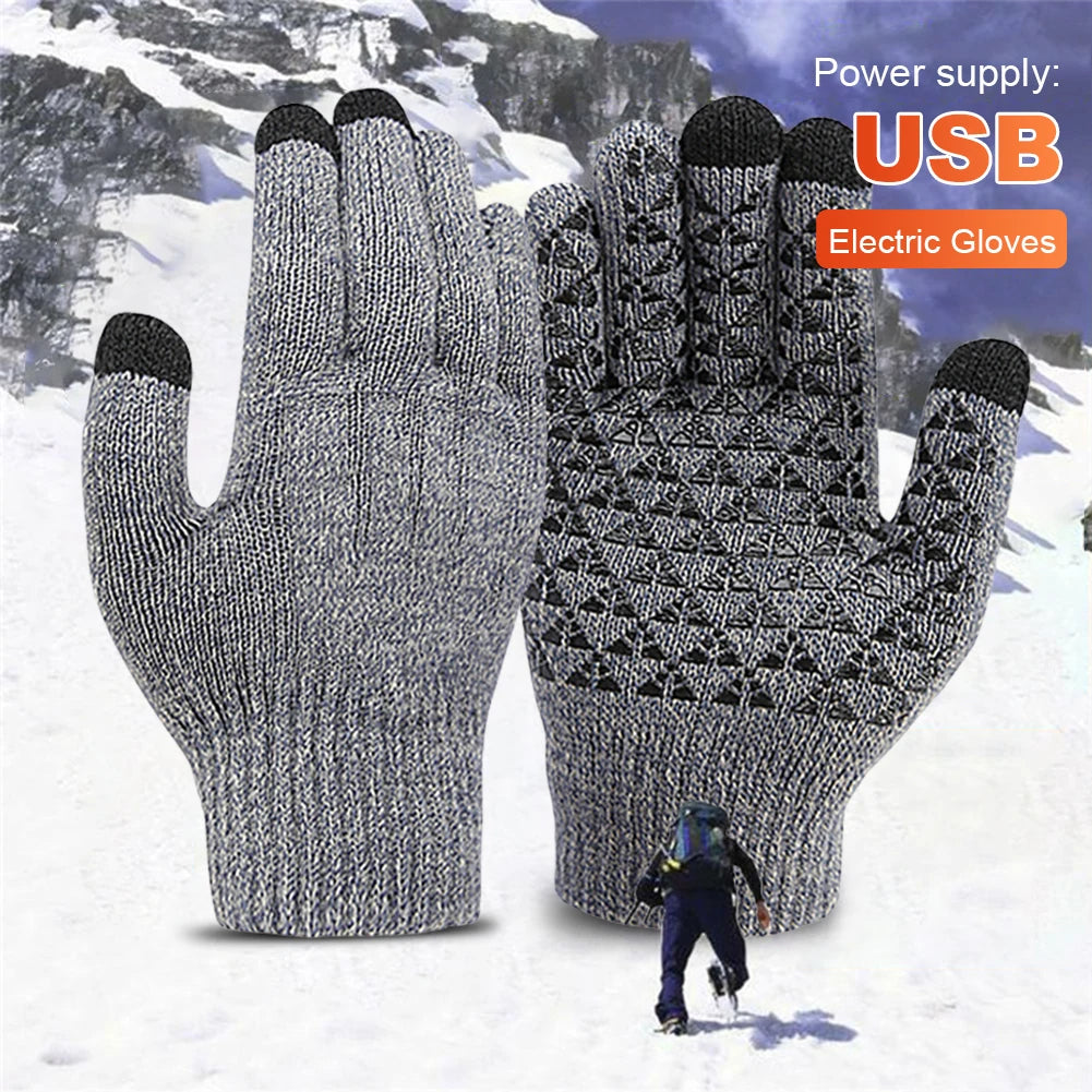 Electric Heated Gloves Winter Warm Skiing Snowboarding Gloves USB Touch Screen Gloves Men Women Motorcycle Riding Thermal Gloves