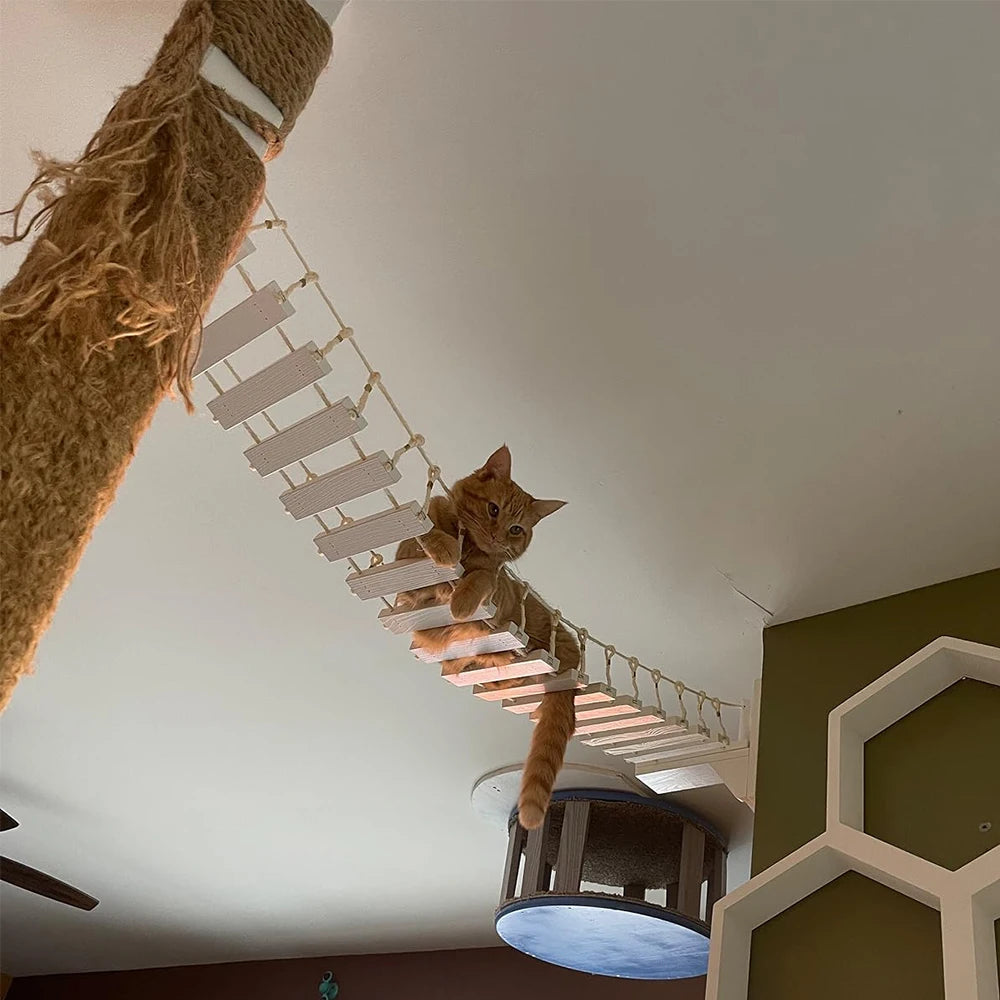 Cat Suspension Bridge Can Be Multi-cat Activities, Play And Sleep Sisal Ladder Pets  Furniture