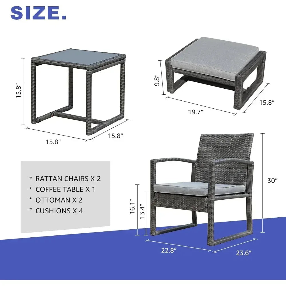 Outdoor Patio Wicker Furniture Set, All Weather PE Rattan Chair and Ottoman Footstool Set, Coffee Table