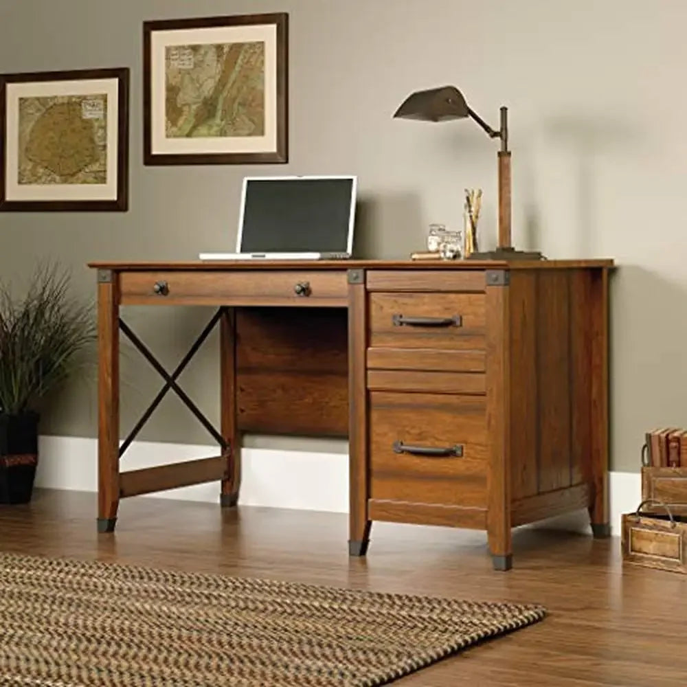 3-Drawer Writing Desk Washington Cherry Finish Metal Runners Hanging Files