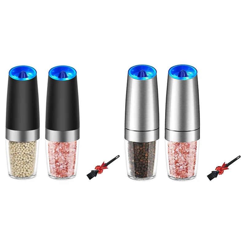 2PCS Salt & Pepper Grinder Electric Gravity Grinder Refillable Automatic Mill Set With Adjustable Coarseness LED Light