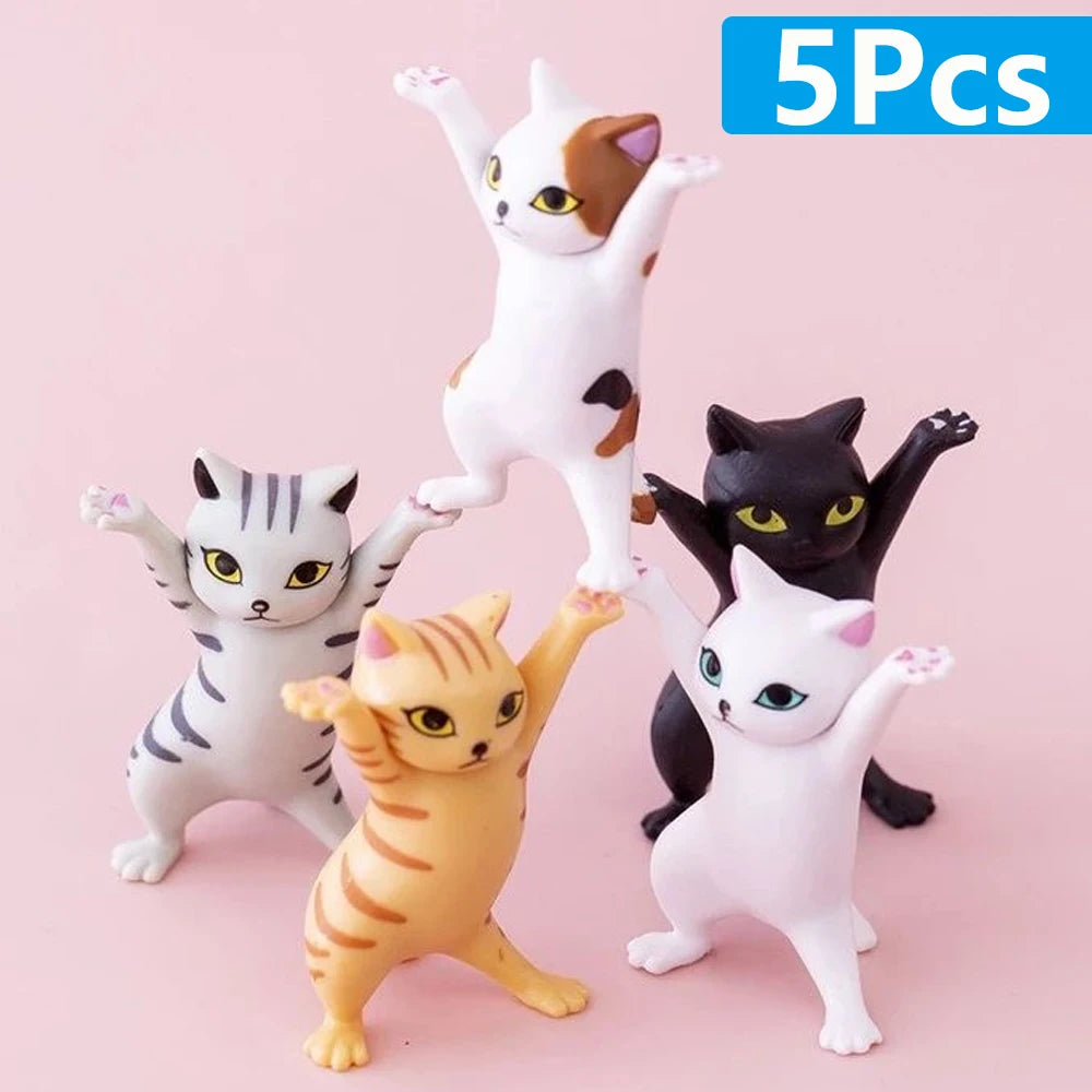 1/5Pc Kawaii Cats Pen Holder Funny Cat Doll Ornaments Plastic Crafts Earphone Support