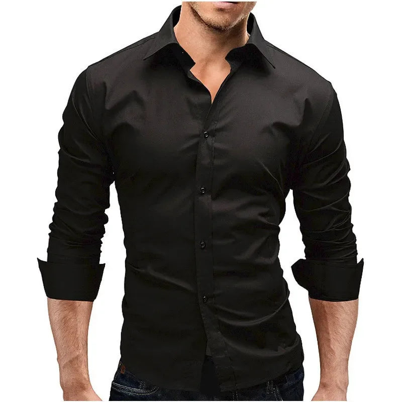 Men's Fashionable Casual Solid Color Shirt 2023 New Style Slim Fit Long Sleeve Trendy Business Wear Shirt For Men