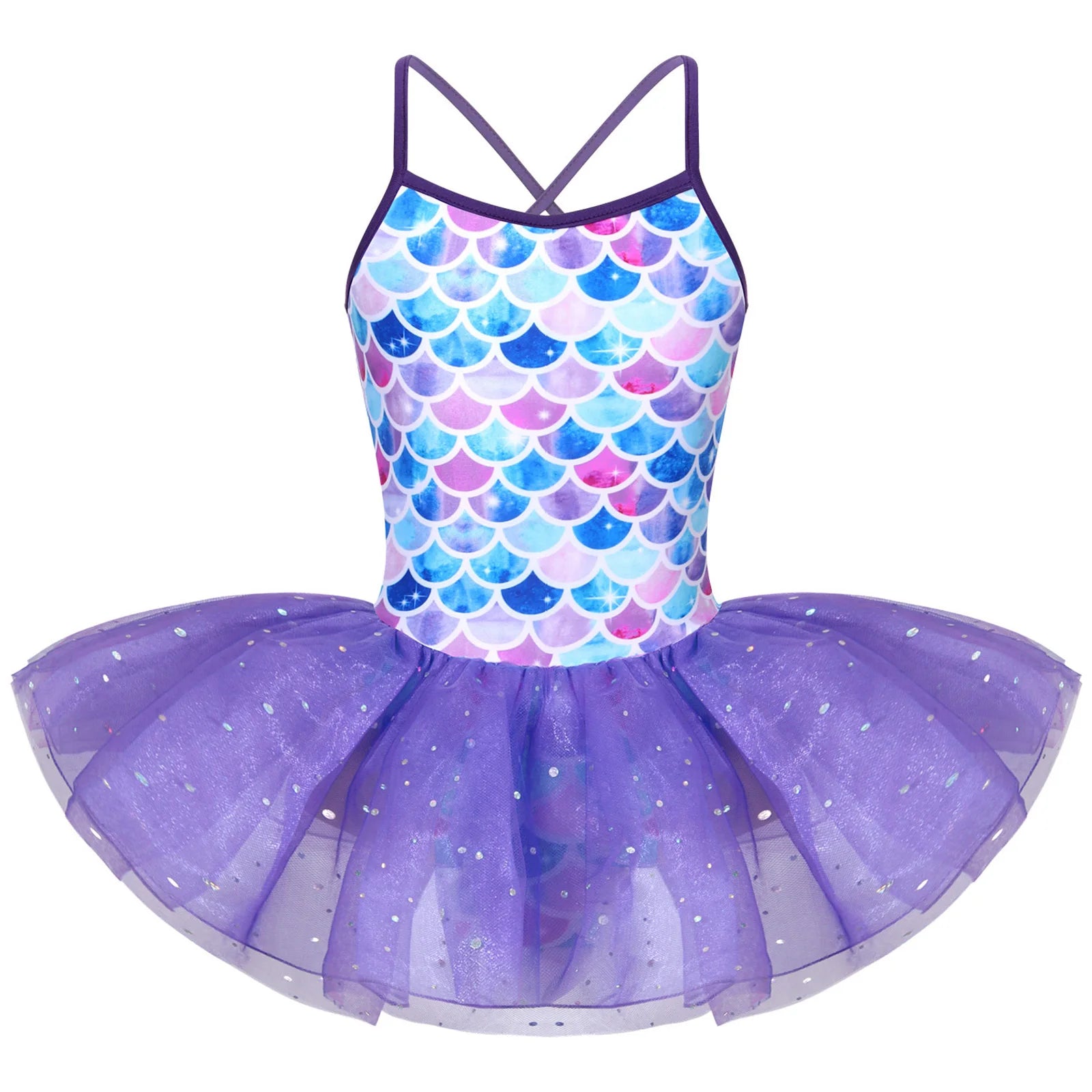 FEESHOW Glitter Mermaid Gymnastics Dress for Toddler Girl Dresses