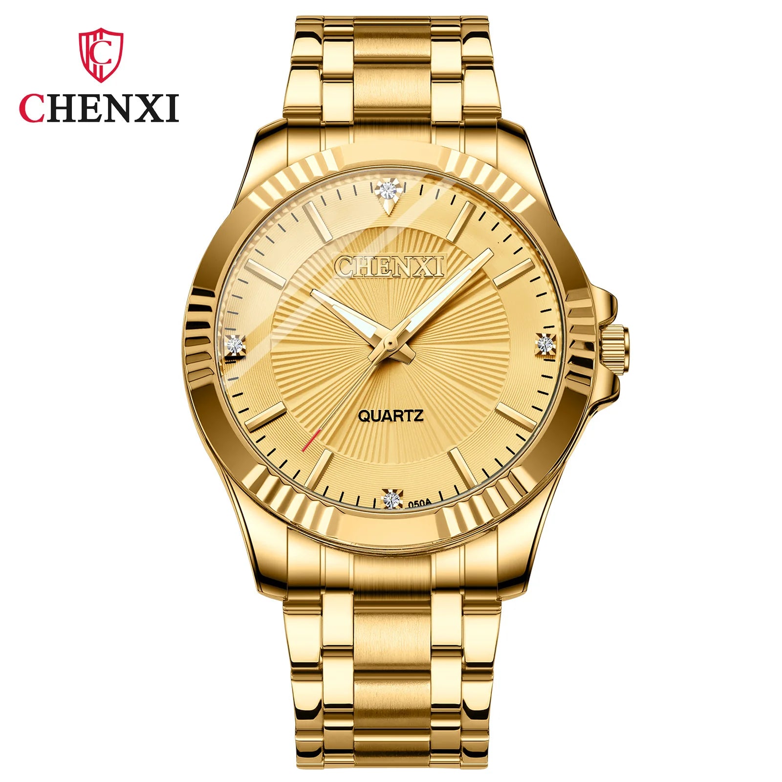 Stainless Steel Unique Golden Woman Men Business Quartz Wristwatch