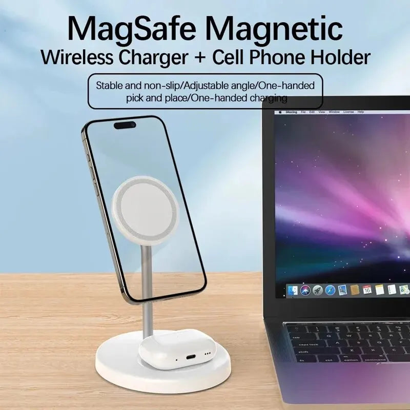 2 in 1 Magnetic Wireless Charger Stand Phone Charging Station Dock For iPhone 15 14 13 12 Pro Max AirPods Fast Chargers