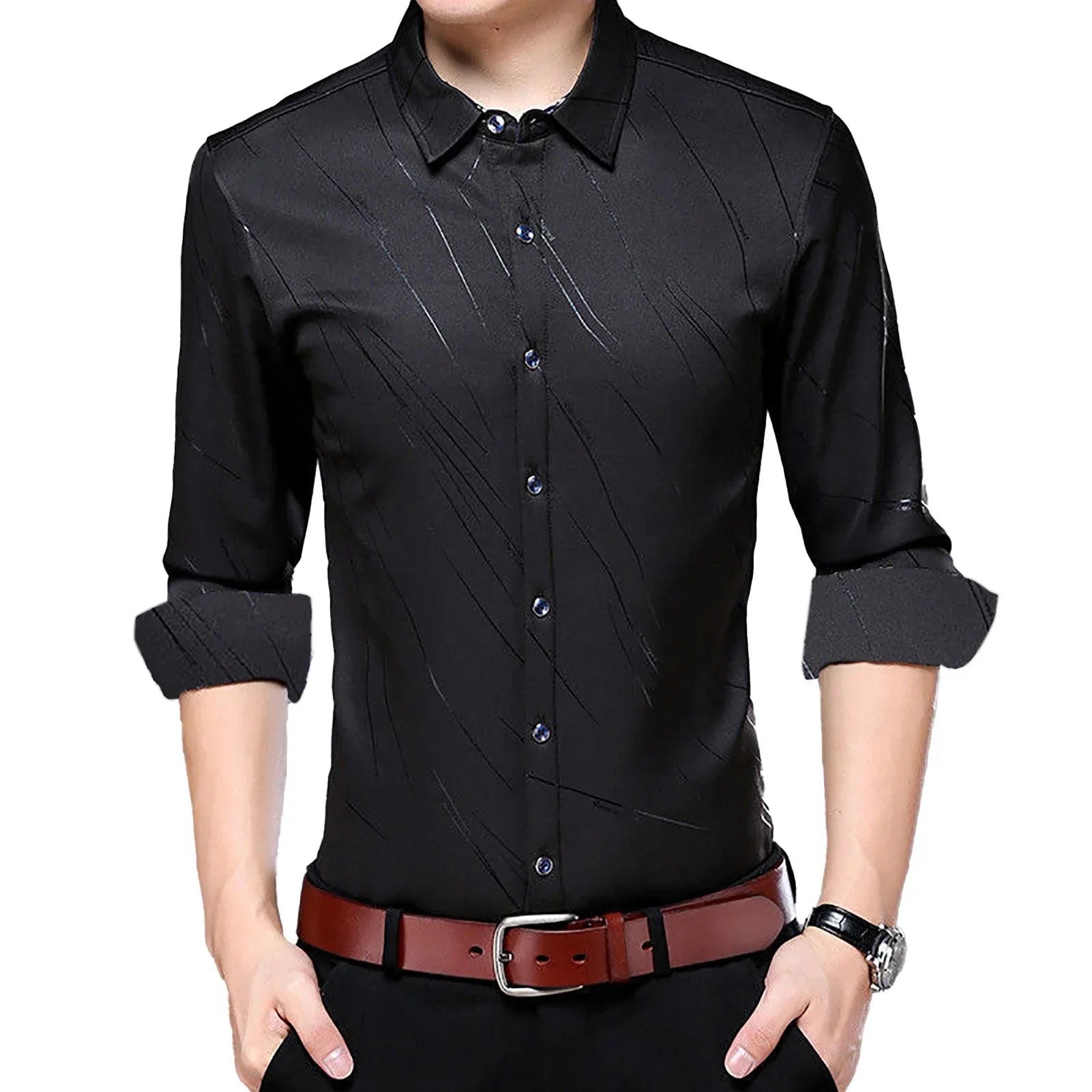 Men Shirt Plaid Print Turn down Collar Single breasted Formal Dress Shirt