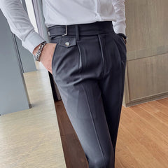 British Style New Solid High Waist Suit Pant Men Business Formal Wear Trousers 2022 High Quality Slim Casual Office Suit Pants