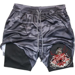 Anime Gym Shorts Men Fitness Gothic Manga 2 in 1 Performance Shorts Mesh Quick Dry Athletics Short Pants