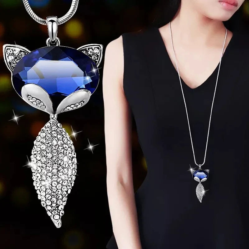 Snowflake Zircon Long Chain for Women Fashion Silver Color Crystal Maxi Necklaces & Pendants