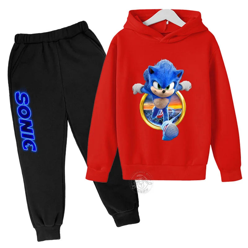 Boys Girls Clothing Casual Sonic- Hoodie Set Kids 2pcs Sets Spring Autumn Toddler Cartoon Hooded +pants Tracksuit Girls Clothes