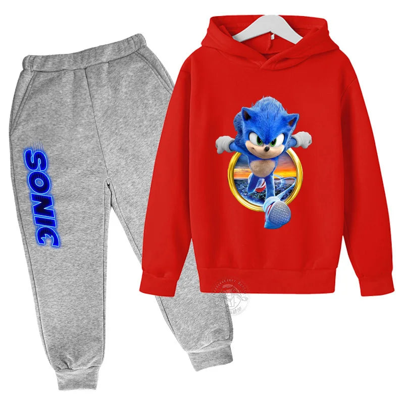 Boys Girls Clothing Casual Sonic- Hoodie Set Kids 2pcs Sets Spring Autumn Toddler Cartoon Hooded +pants Tracksuit Girls Clothes