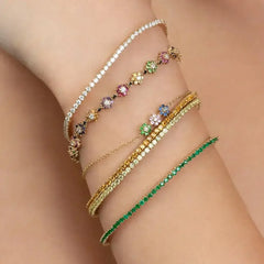 Spring New Design Jewelry Dainty Delicate Beautiful Colorful Rainbow CZ Flower Link Chain Women Girl Bracelet