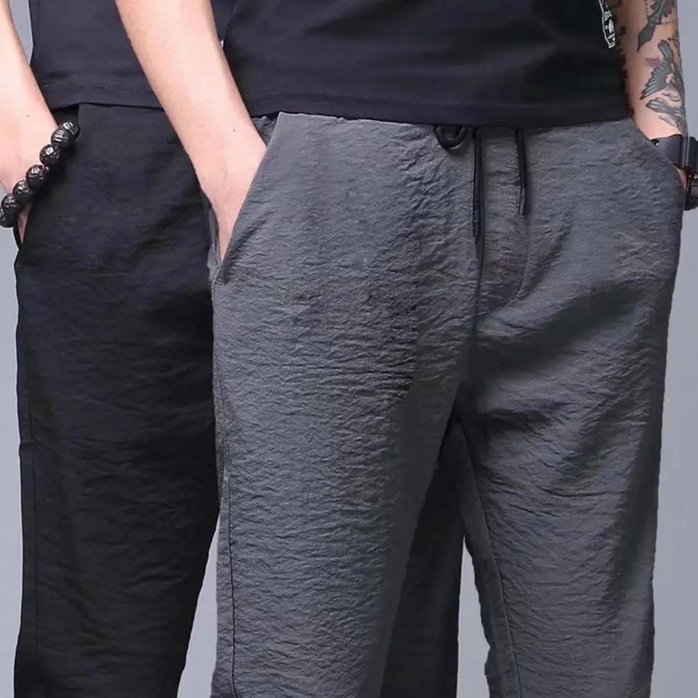 Men Leggings Mid Waists Bottoms All Match Lace-up Straight Sweatpants Jogger Pants