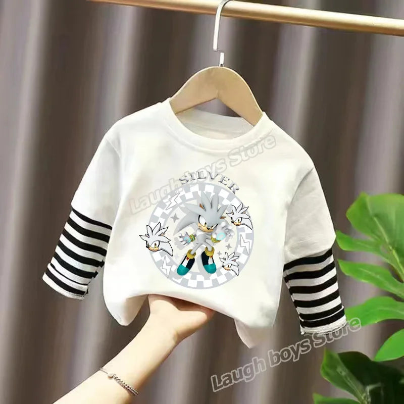 Sonics Kids Clothing Fashion All-match Letter Printing T-shirt Autumn Casual Loose Pure Cotton O-neck Pullover Long Sleeve Top