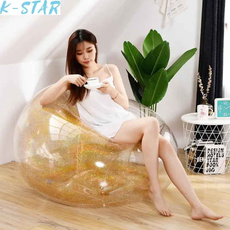 K-STAR Spot Inflatable Home Lazy Sofa Transparent Sequin Lounge Chair Portable PVC Inflatable Sofa Outdoor Portable New Hot 2024