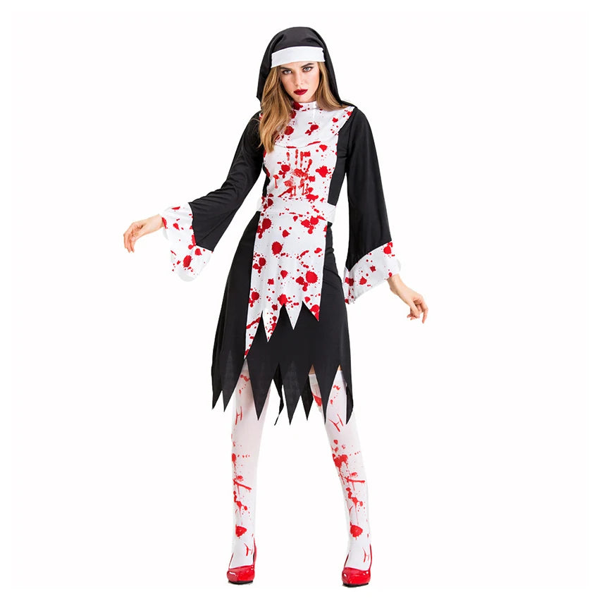 Scary Nun Cosplay Witch Horror Dracul aura Halloween Costume for Woman