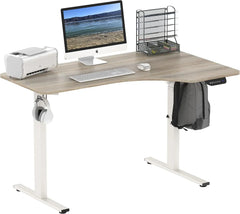 55-Inch Large Electric Height Adjustable L-Shaped Standing Desk with Right Facing Corner, Oak