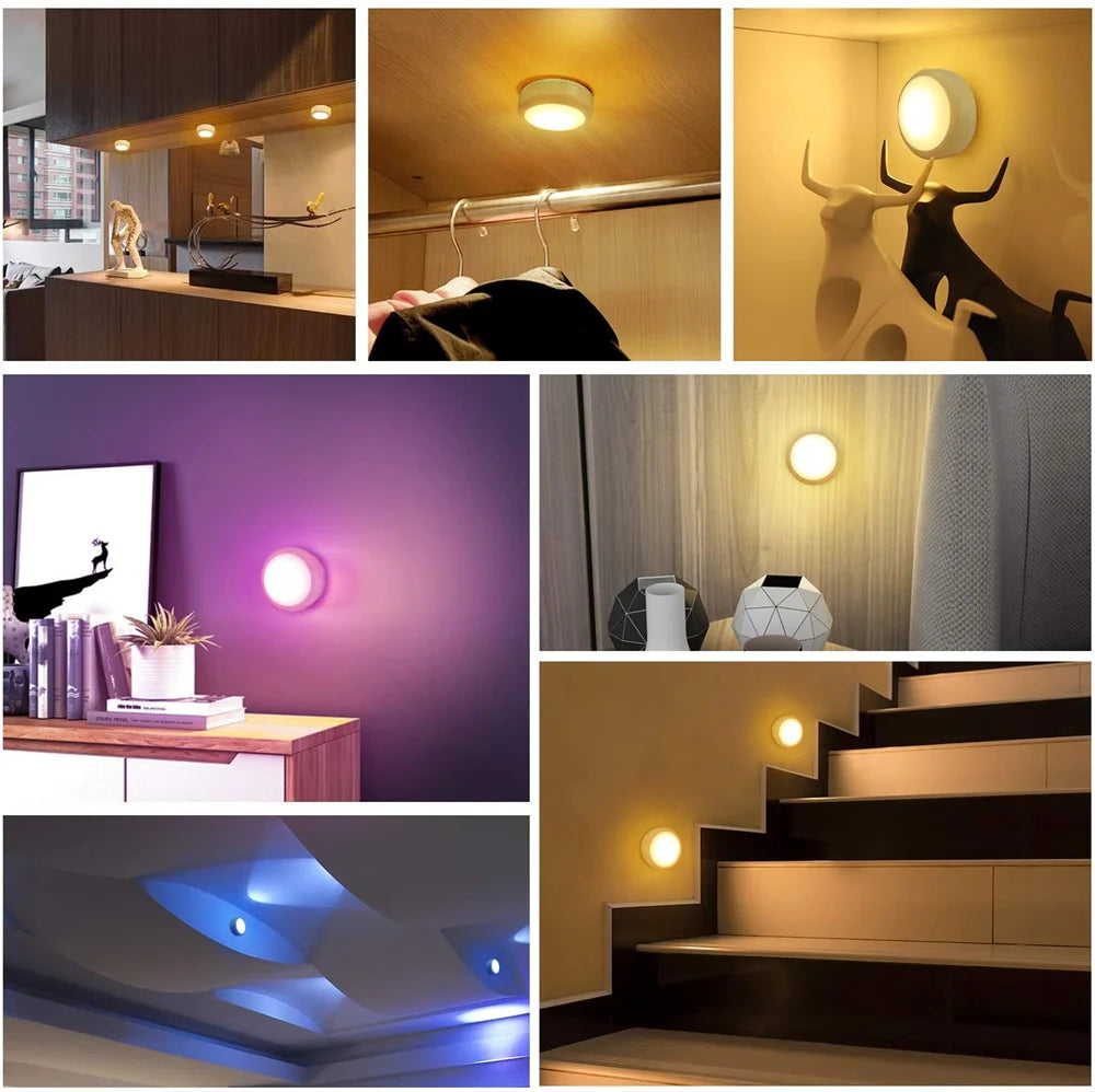 13Colors RGB LED Under Cabinet Light Puck Light Remote Control Dimmable Wireless Night Lamp