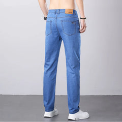 Summer Ultra-Thin Men's Jeans Classic All-Match Slim Straight Leg Elastic Denim Trousers