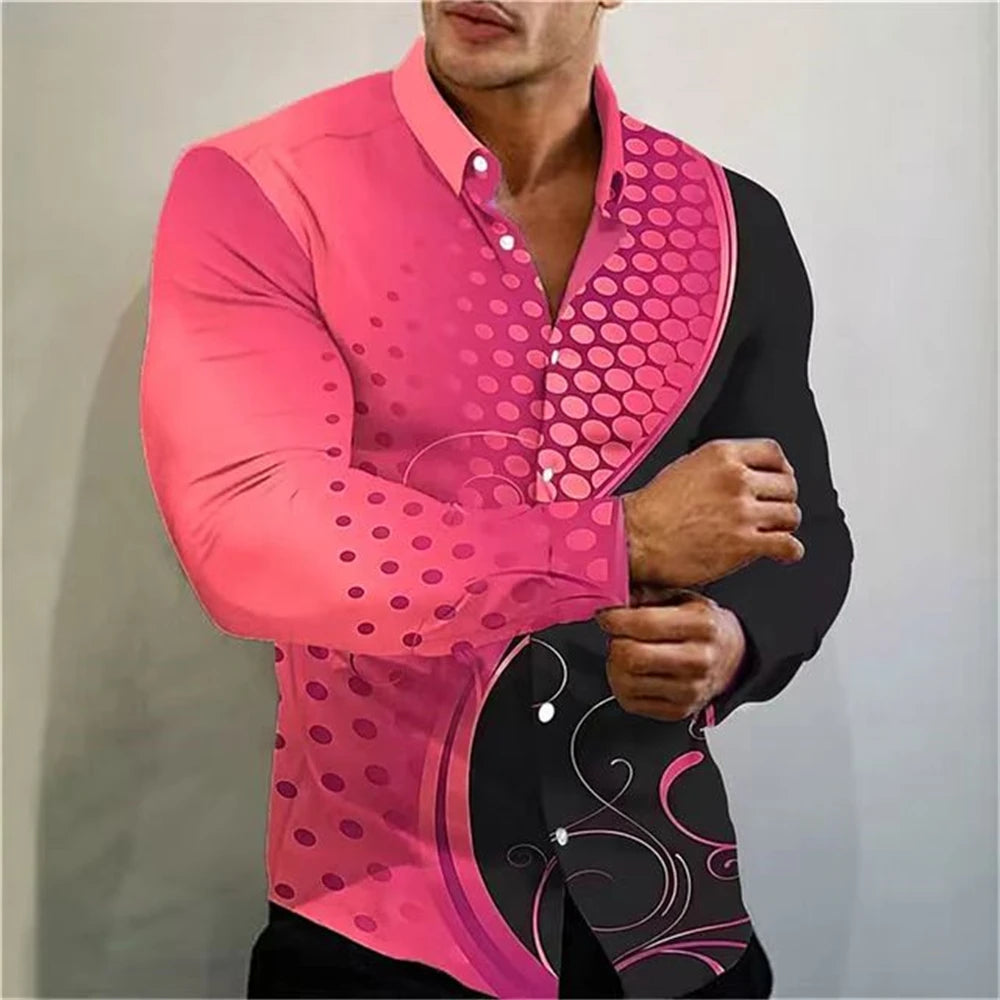 New Men's Shirt Summer Casual Party Multicolor Print Fashion Shirt Men's Long Sleeve Lapel