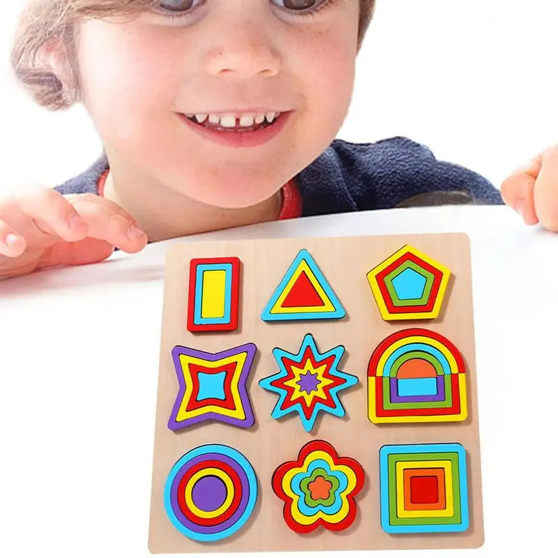 Wooden Montessori Geometric Shape Pegged Puzzle Block