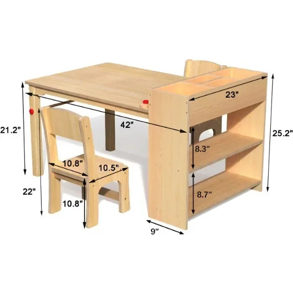 GDLF Kids Art Table and 2 Chairs, Wooden Drawing Desk, Activity & Crafts, Children's Furniture