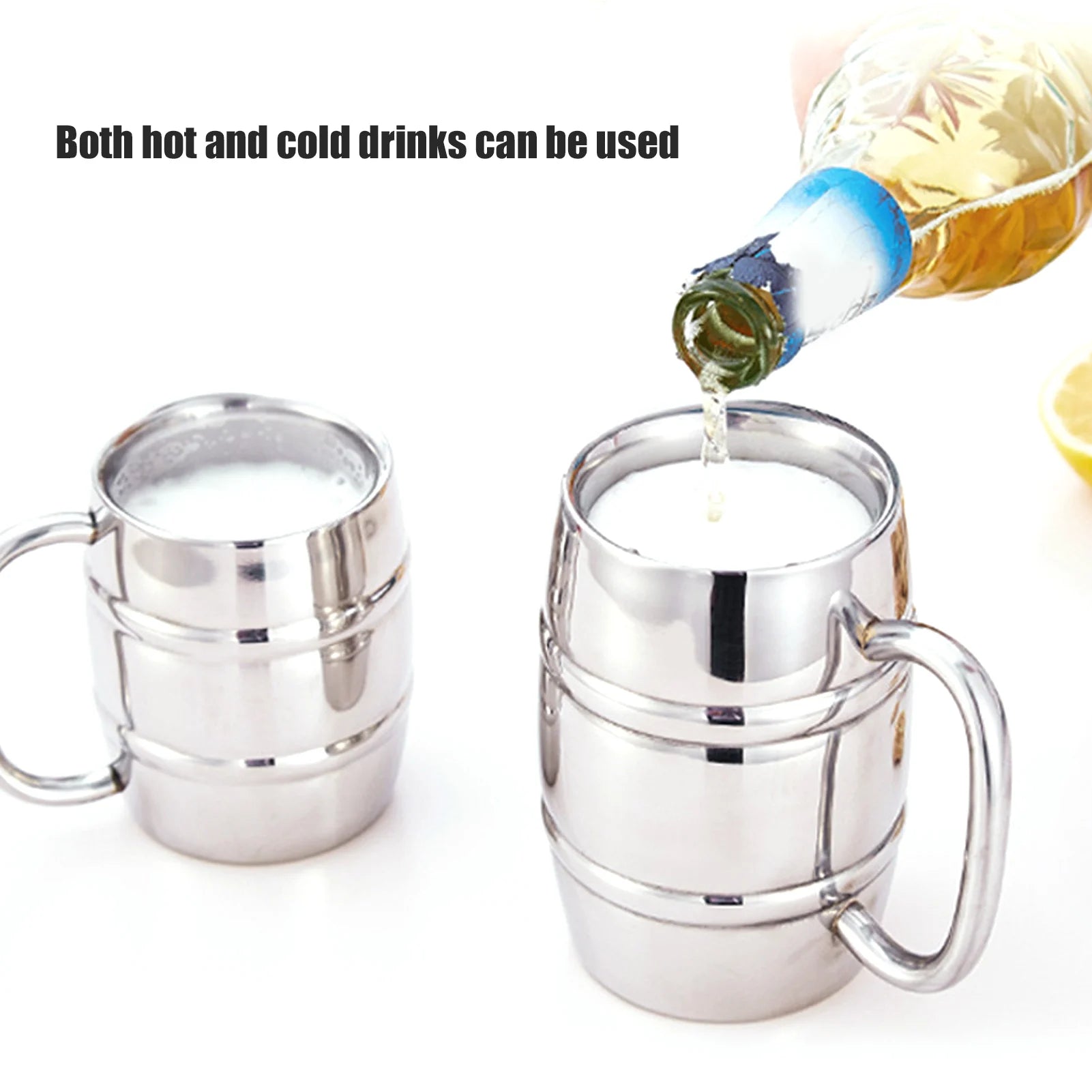 Beer Mug DoubleWalled Large 550ML Whiskey Barrel 304 Stainless Steel Milk Cup For Hot Cold Drinks