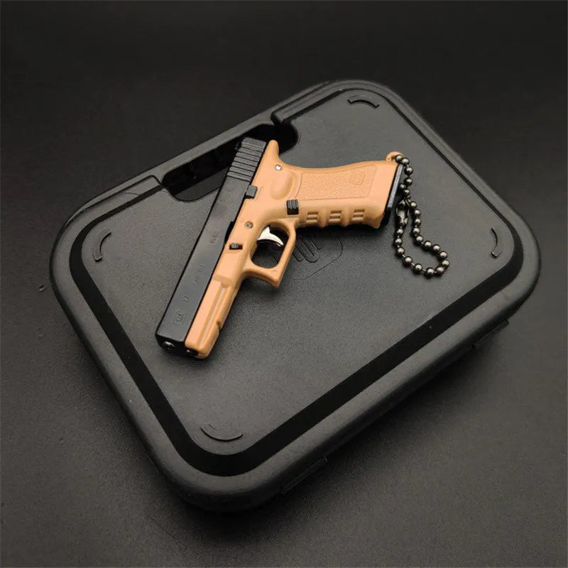 Metal Model Gun Keychain Plastic Case Miniature Alloy Pistol Suitcase